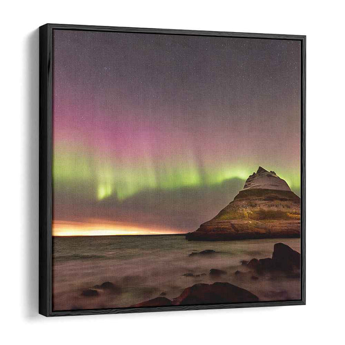 Aurora's Edge on Coastal Horizon: Northern Lights Over Seaside Cliff Canvas Art
