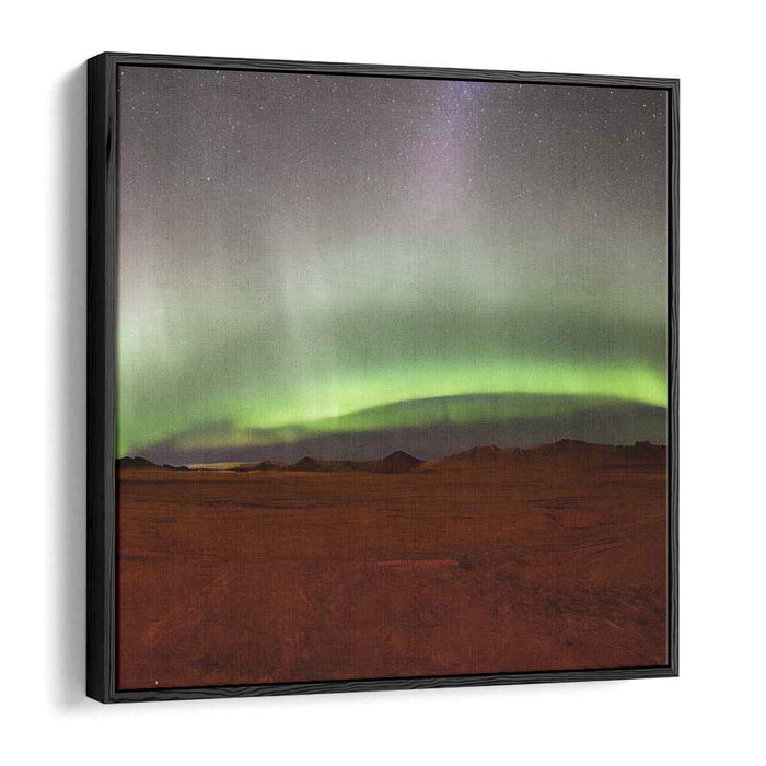 Ethereal Sandstorm Glow: Aurora Borealis Over Desert Landscape Canvas Art Print