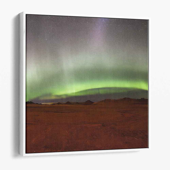 Ethereal Sandstorm Glow: Aurora Borealis Over Desert Landscape Canvas Art Print