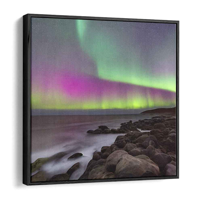 Ethereal Night: Northern Lights Over Coastal Landscape Canvas Art Print