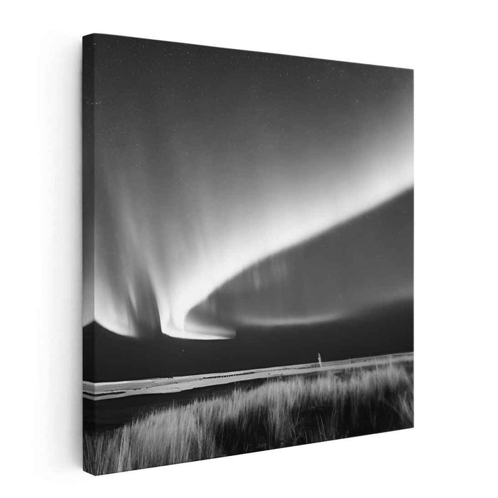 Frozen Aurora Symphony: Monochrome Northern Lights Canvas Art Print