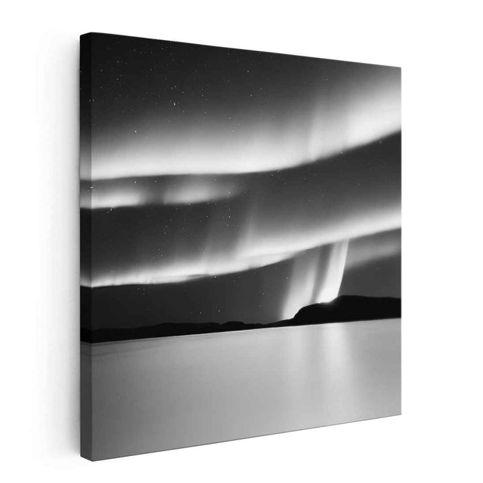 Chromatic Aurora Dance: Monochrome Northern Lights Canvas Art
