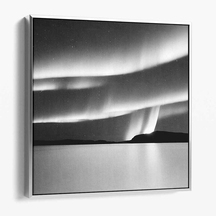 Chromatic Aurora Dance: Monochrome Northern Lights Canvas Art