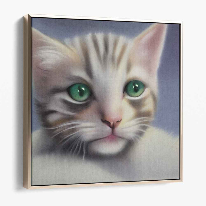 Charming Green-Eyed Kitten: Realistic Feline Portrait Canvas Art Print