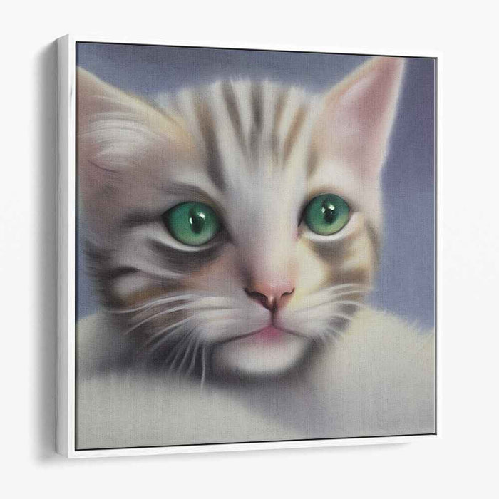 Charming Green-Eyed Kitten: Realistic Feline Portrait Canvas Art Print