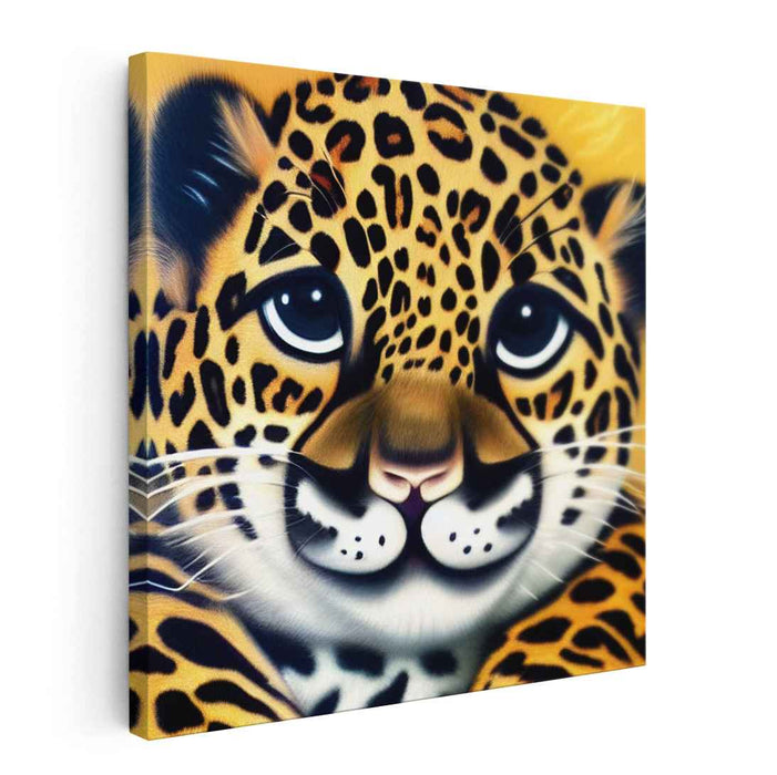 Spectral Whiskers Dance: Hyperrealistic Leopard Cub Portrait Canvas Art Print