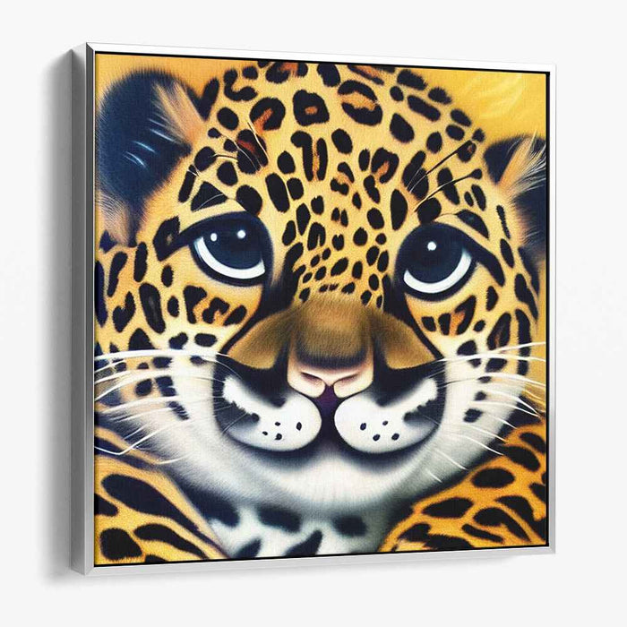 Spectral Whiskers Dance: Hyperrealistic Leopard Cub Portrait Canvas Art Print