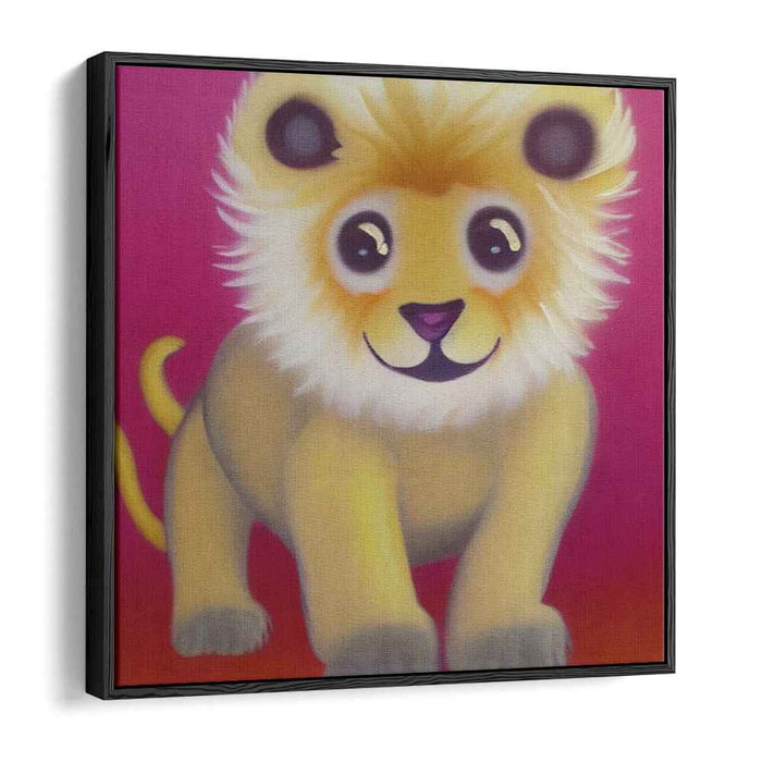 Cuddly King of the Jungle: Charming Lion Cub in Vibrant Magenta Canvas Art