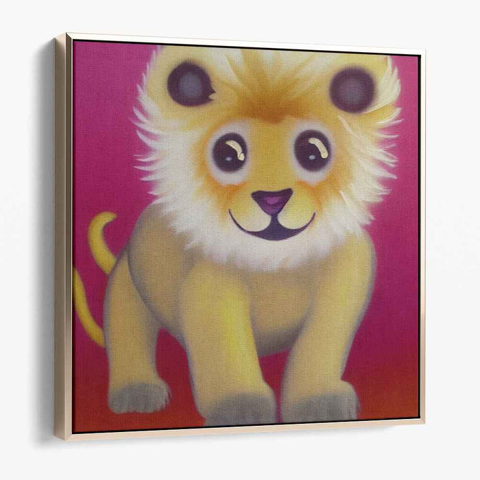 Cuddly King of the Jungle: Charming Lion Cub in Vibrant Magenta Canvas Art