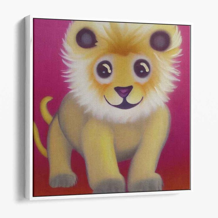 Cuddly King of the Jungle: Charming Lion Cub in Vibrant Magenta Canvas Art