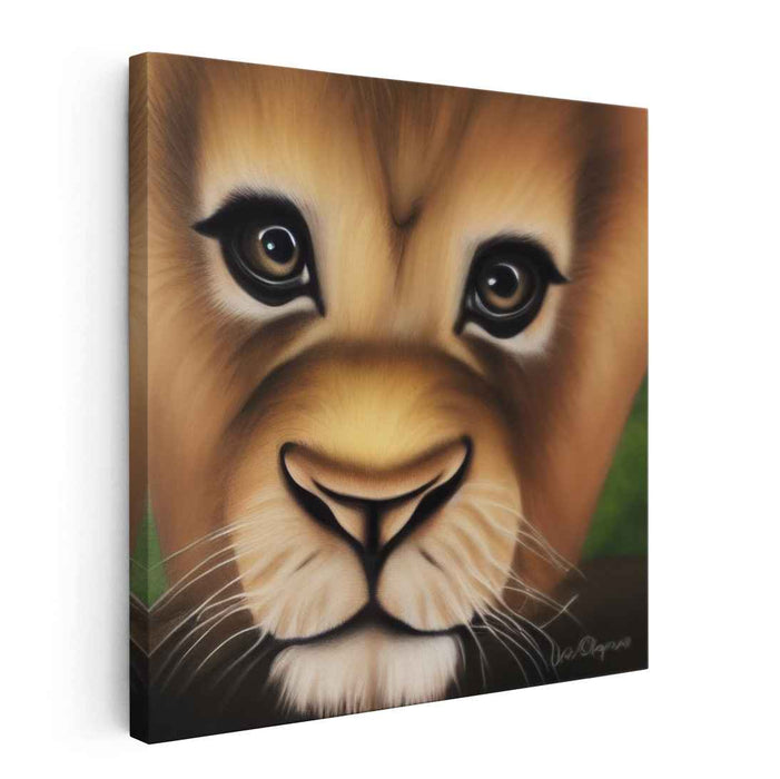 Whiskered Wildness Whimsy: Lifelike Lion Cub Portrait Canvas Art Print