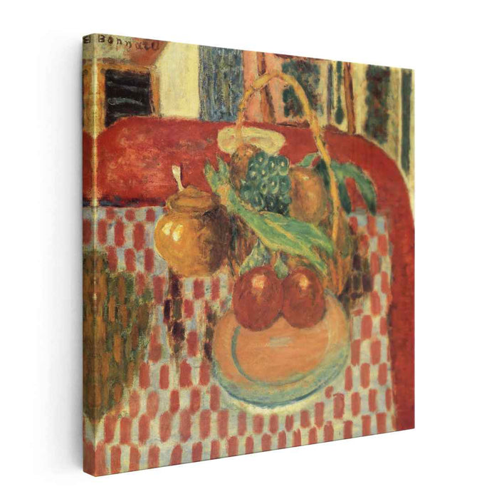 Basket and Plate of Fruit on a Red Checkered Tablecloth (1939) by Pierre Bonnard