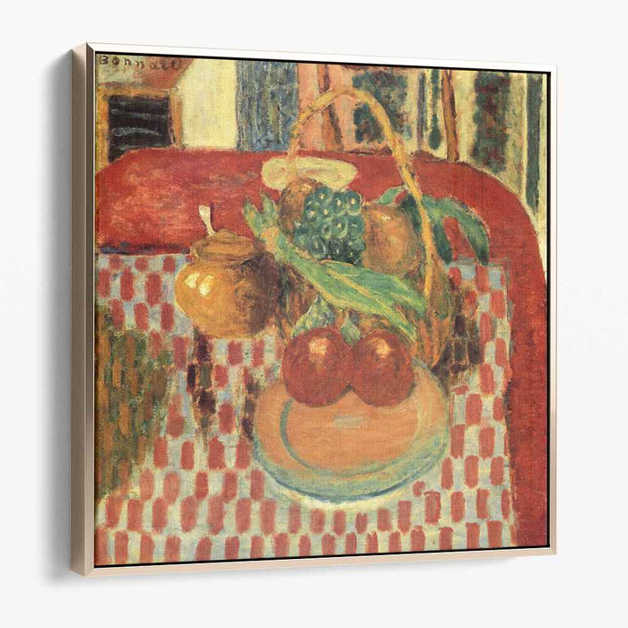 Basket and Plate of Fruit on a Red Checkered Tablecloth (1939) by Pierre Bonnard