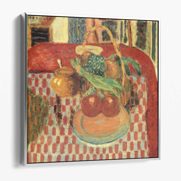 Basket and Plate of Fruit on a Red Checkered Tablecloth (1939) by Pierre Bonnard