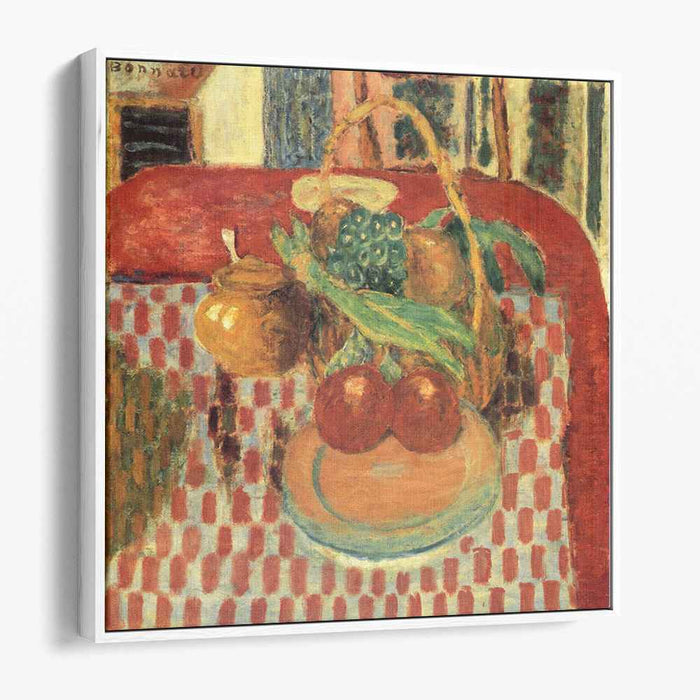 Basket and Plate of Fruit on a Red Checkered Tablecloth (1939) by Pierre Bonnard