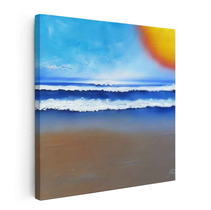 Serene Beachscape: Tranquil Ocean Waves and Radiant Sun Canvas Art