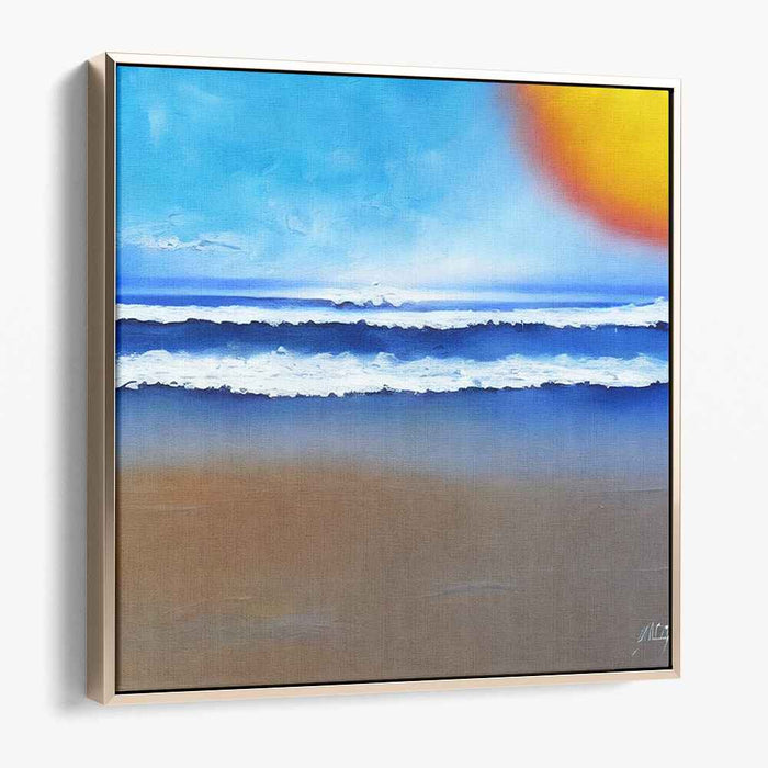 Serene Beachscape: Tranquil Ocean Waves and Radiant Sun Canvas Art