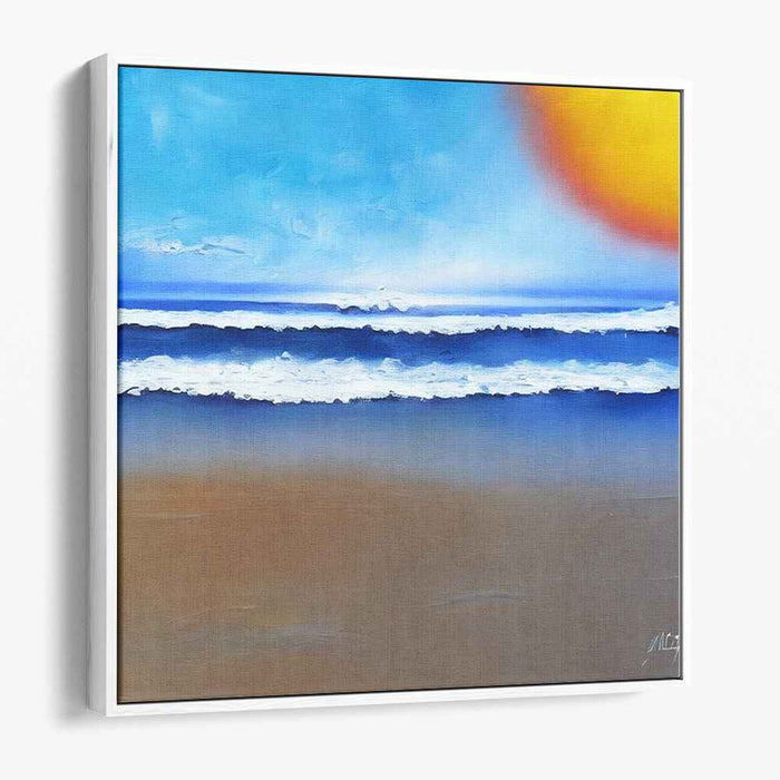 Serene Beachscape: Tranquil Ocean Waves and Radiant Sun Canvas Art