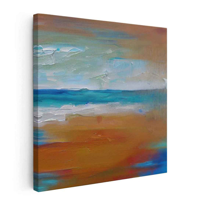 Oceanic Ember: Abstract Seascape in Blue and Orange Canvas Art