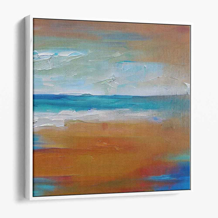 Oceanic Ember: Abstract Seascape in Blue and Orange Canvas Art