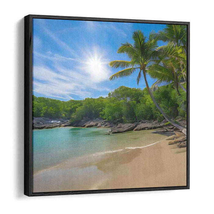 Serene Seashore: Realistic Tropical Beach and Palm Trees Canvas Art