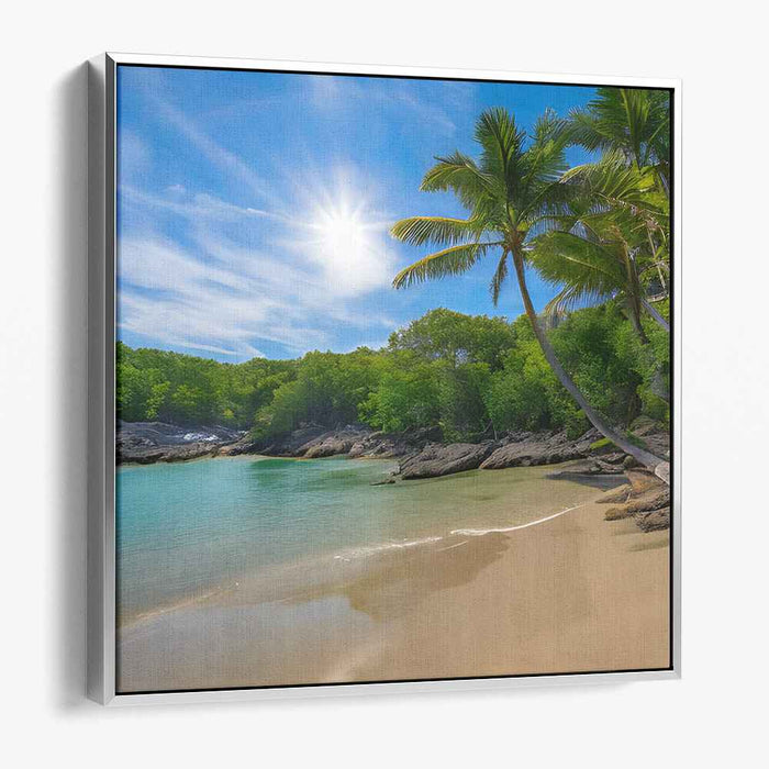 Serene Seashore: Realistic Tropical Beach and Palm Trees Canvas Art