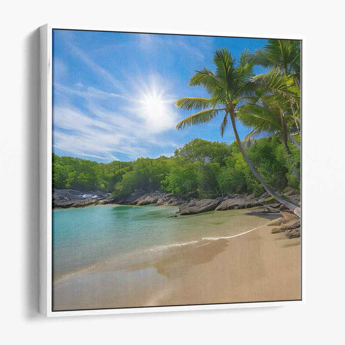 Serene Seashore: Realistic Tropical Beach and Palm Trees Canvas Art