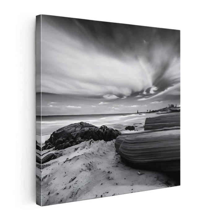 Ethereal Coast: Black and White Coastal Landscape Photography Print