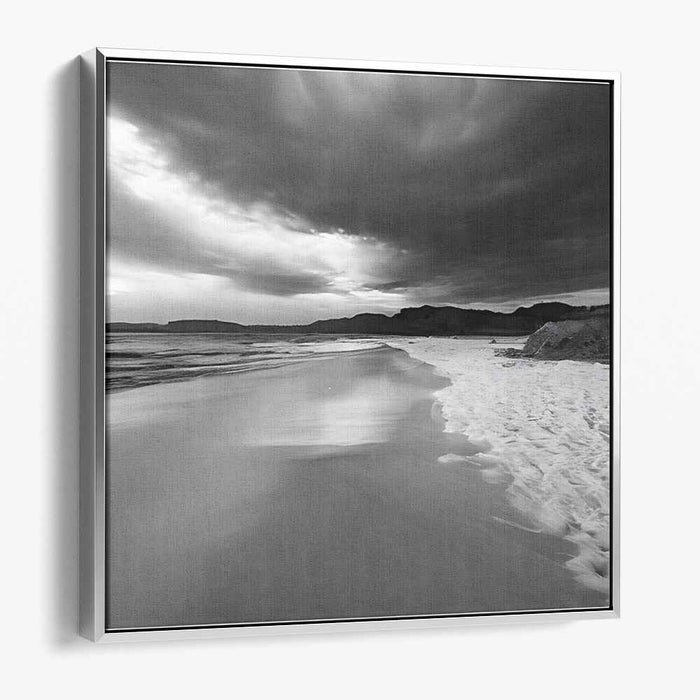 Monochromatic Seashore Drama: Dramatic Beachscape in Black and White