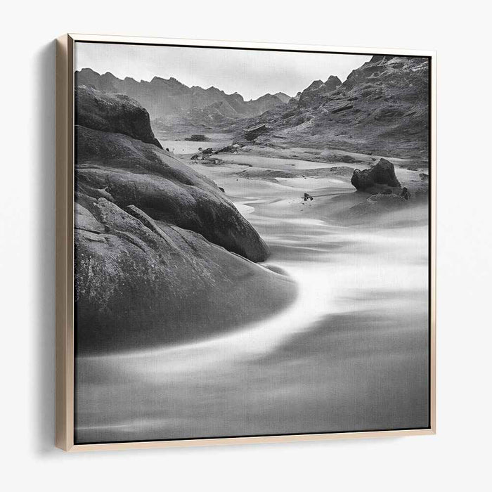Ethereal Echoes of Nature: Monochromatic Mountain River Landscape