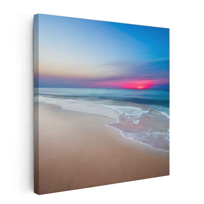 Twilight Serenade on Shoreline: Serene Beach Sunset Landscape Canvas Art
