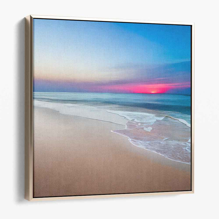 Twilight Serenade on Shoreline: Serene Beach Sunset Landscape Canvas Art