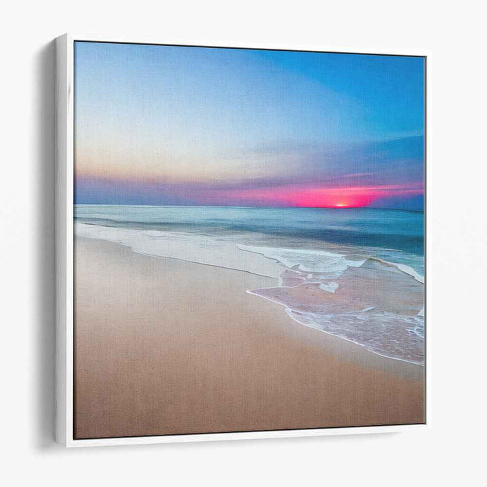 Twilight Serenade on Shoreline: Serene Beach Sunset Landscape Canvas Art