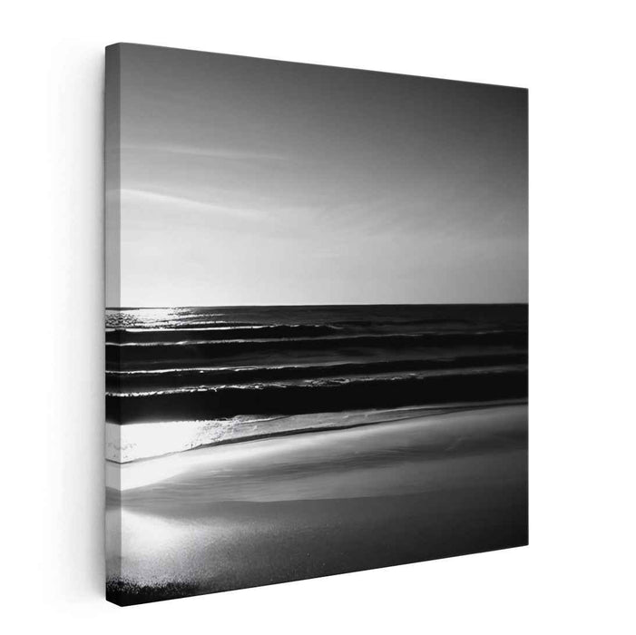 Whispers Of Misty Shores: Monochrome Seascape Canvas Art