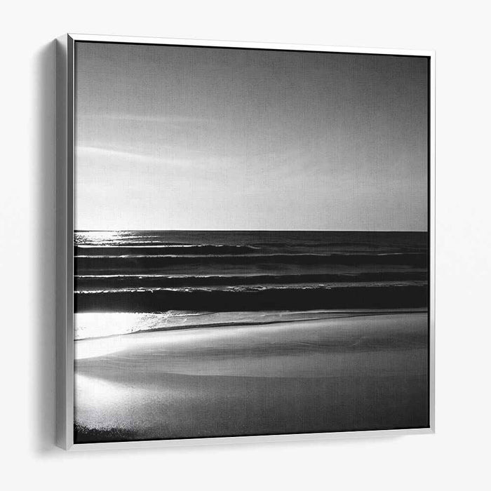 Whispers Of Misty Shores: Monochrome Seascape Canvas Art