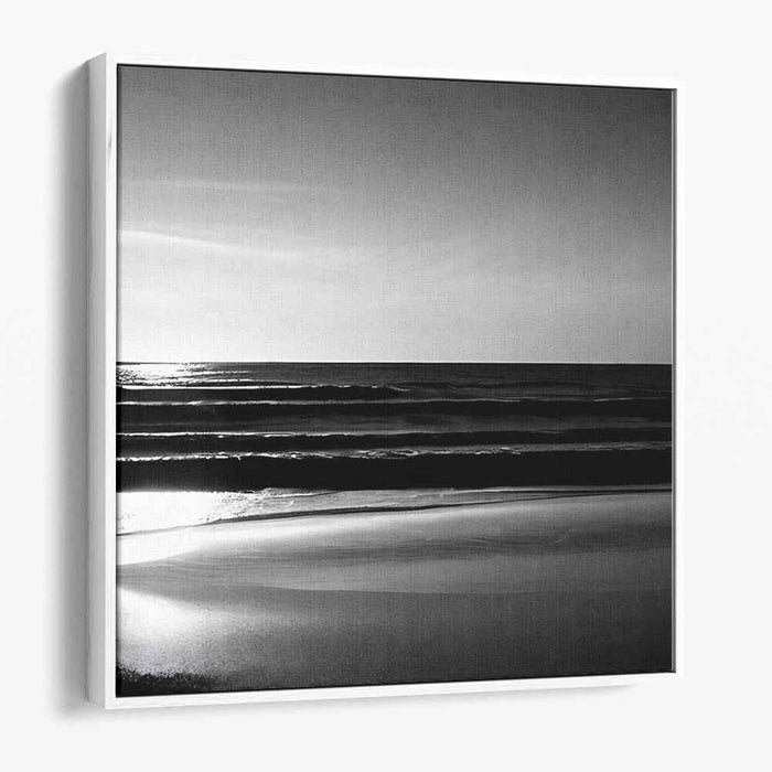 Whispers Of Misty Shores: Monochrome Seascape Canvas Art