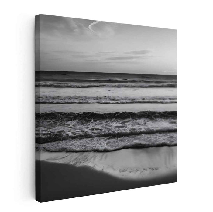 Deep Blue Horizon: Monochromatic Ocean Canvas Art Print