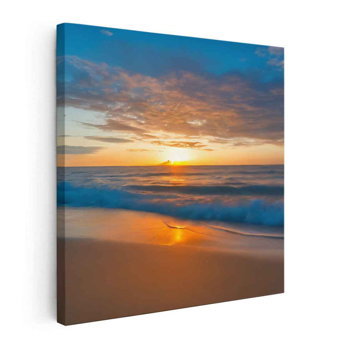 Golden Sands Whisper: Sunset Beach Canvas Art Print