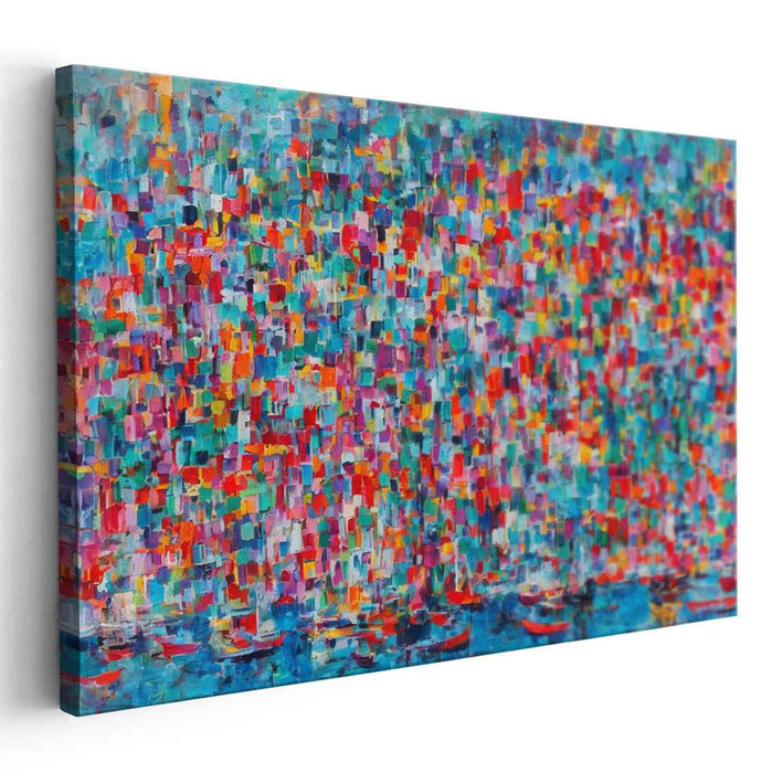 Harbor of Colors: Abstract Expressionist Vibrant Harbor Canvas Art