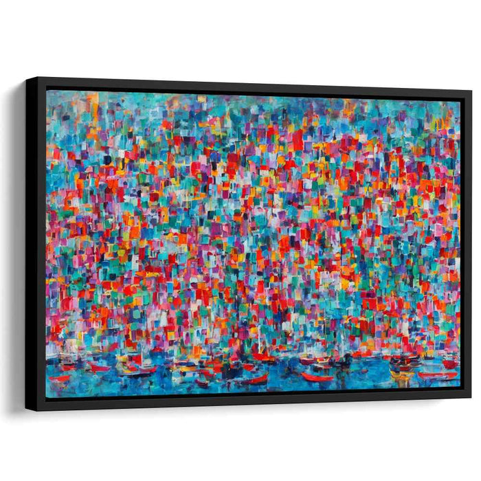 Harbor of Colors: Abstract Expressionist Vibrant Harbor Canvas Art