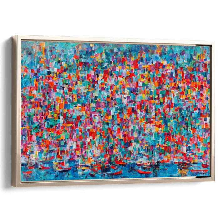 Harbor of Colors: Abstract Expressionist Vibrant Harbor Canvas Art