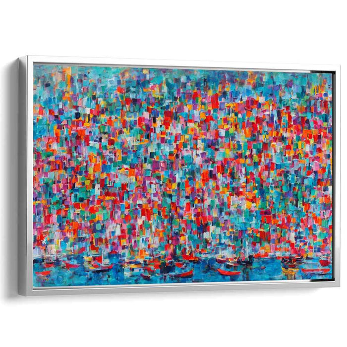 Harbor of Colors: Abstract Expressionist Vibrant Harbor Canvas Art