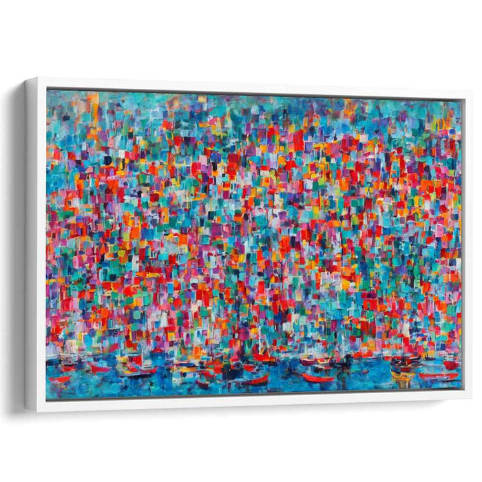 Harbor of Colors: Abstract Expressionist Vibrant Harbor Canvas Art