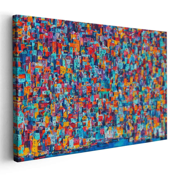 Midnight Cityscape Symphony: Colorful Urban Canvas Art Print