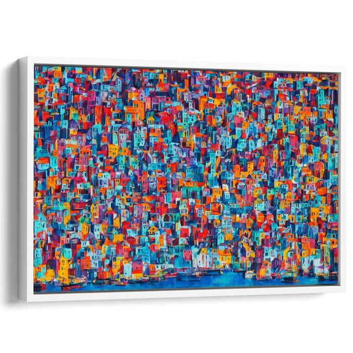 Midnight Cityscape Symphony: Colorful Urban Canvas Art Print