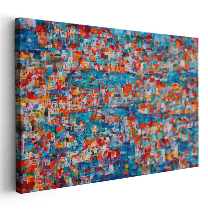 Seaside Spectrum Abstract: Colorful Coastal Town Abstract Art Canvas Print