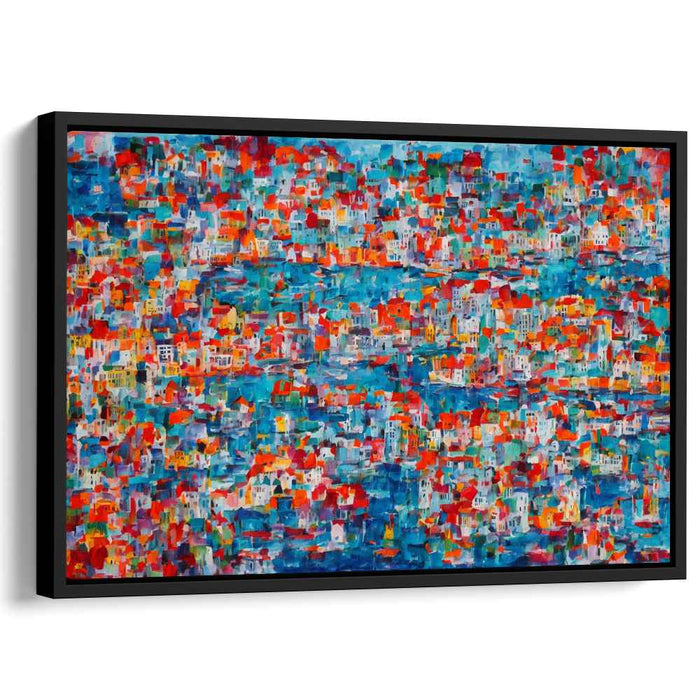 Seaside Spectrum Abstract: Colorful Coastal Town Abstract Art Canvas Print