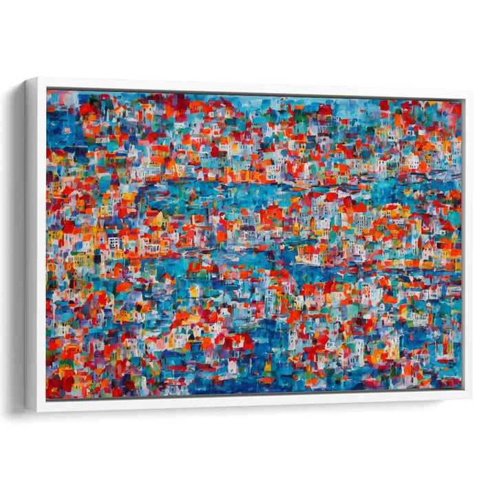 Seaside Spectrum Abstract: Colorful Coastal Town Abstract Art Canvas Print