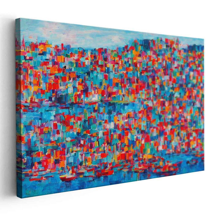 Harbor Whispers Abstracted Symphony: Abstract Impressionist Harbor Scene Canvas Art Print