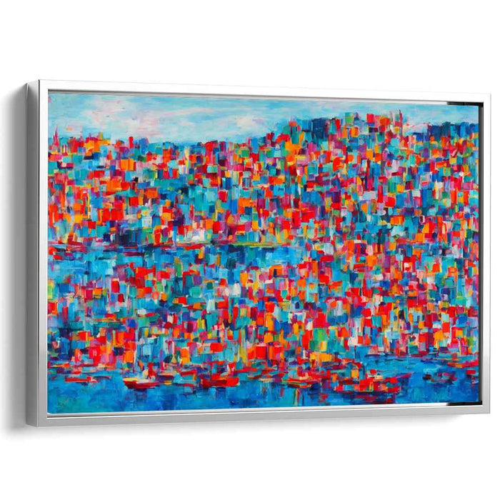 Harbor Whispers Abstracted Symphony: Abstract Impressionist Harbor Scene Canvas Art Print